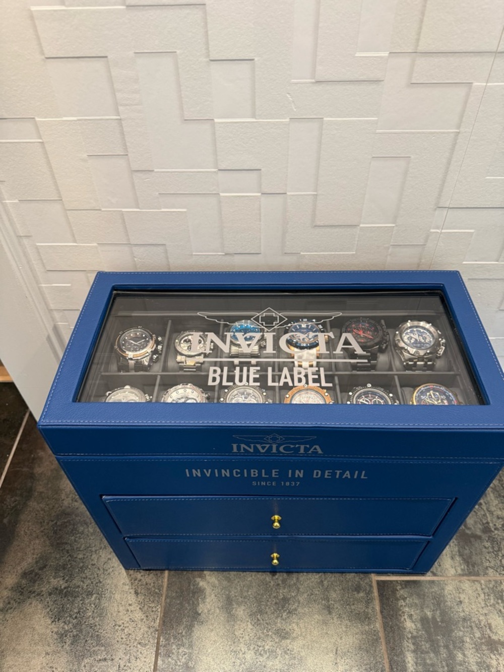 Invicta Blue Label Watch Display Box - Blue with Gold Accents